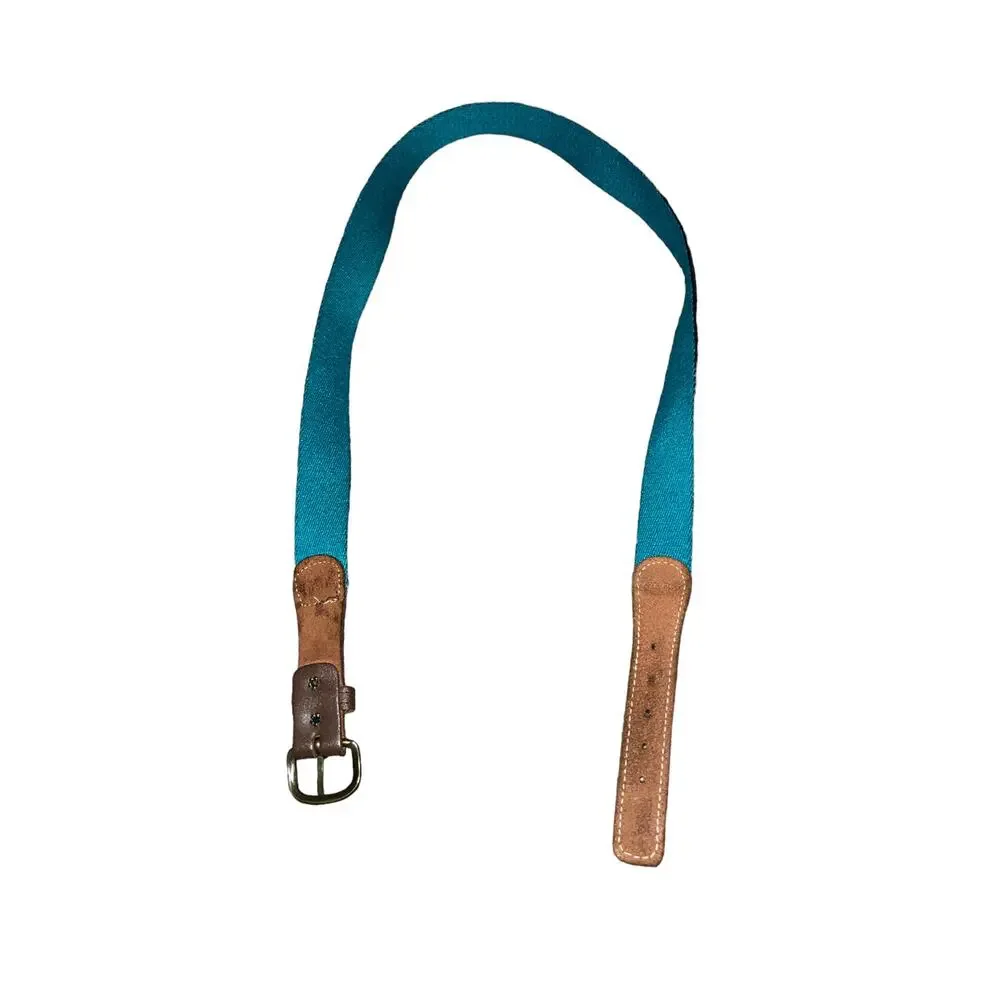 unbranded Vintage Blue Striped Belt with Leather Accents 37-40 Inch Waist